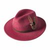Wine Wool Fedora Feather Hat