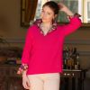 Fuchsia Pink Cotton V Neck Sweater