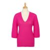 Fuchsia Pink Cotton V Neck Sweater