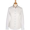 White Floral Trim Cotton Shirt