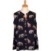 Navy Elephant Print Sleeveless Shirt
