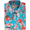 Turquoise Tropical Floral Print Viscose Shirt