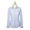 Blue Floral Trim Cotton Shirt