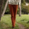 Orange stretch velvet jeans