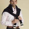 Navy Cable Wool and Cashmere V-Neck