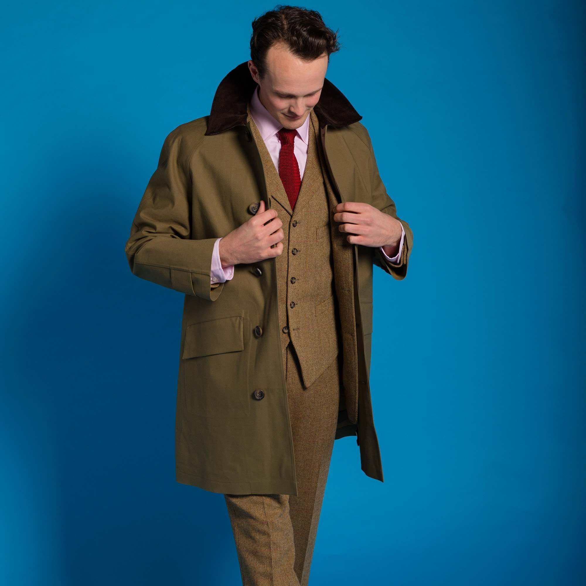 Khaki Huntsman Mackintosh with Corduroy Collar Men's Country Clothing