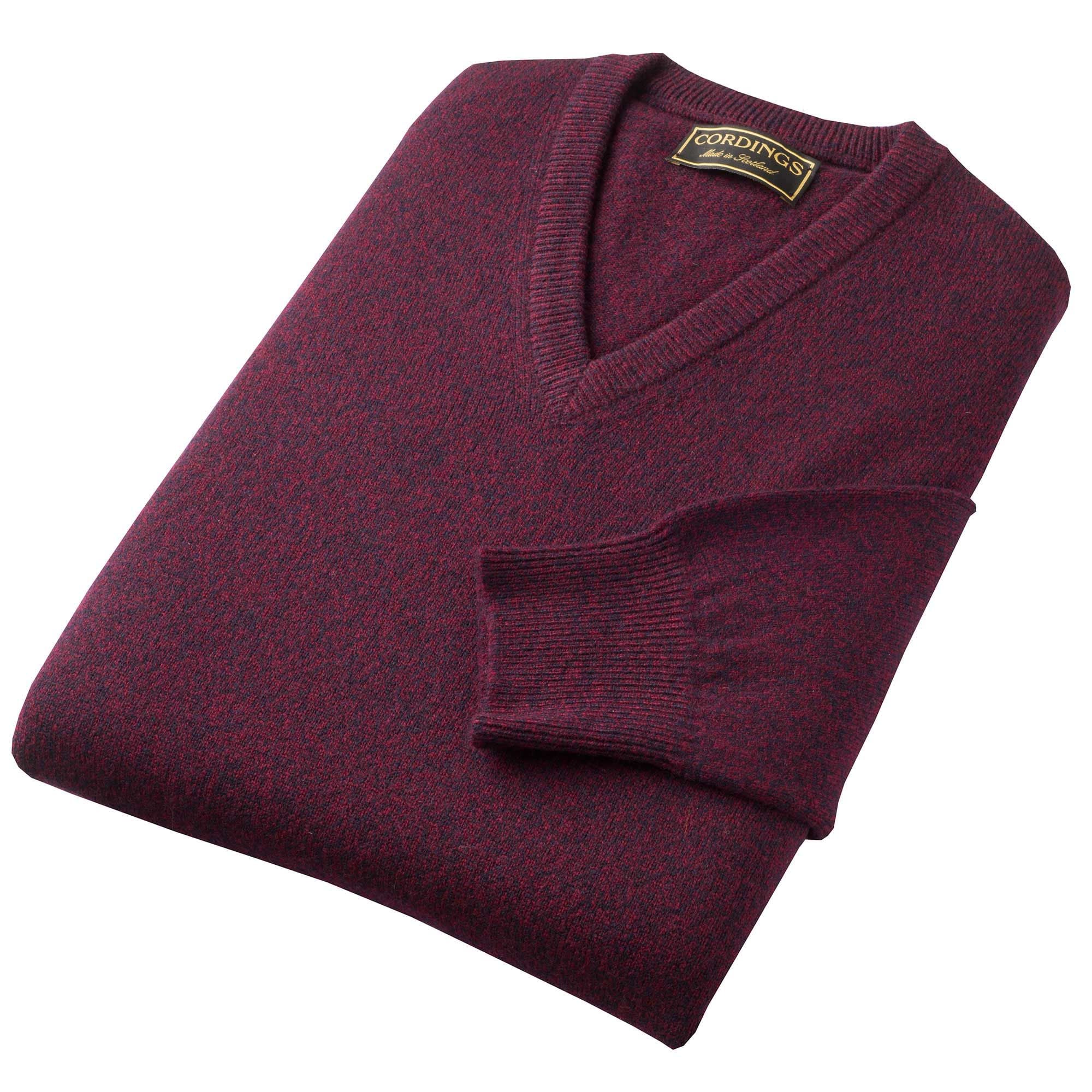 Red Marl Lambswool VNeck Jumper Men's Country Clothing Cordings