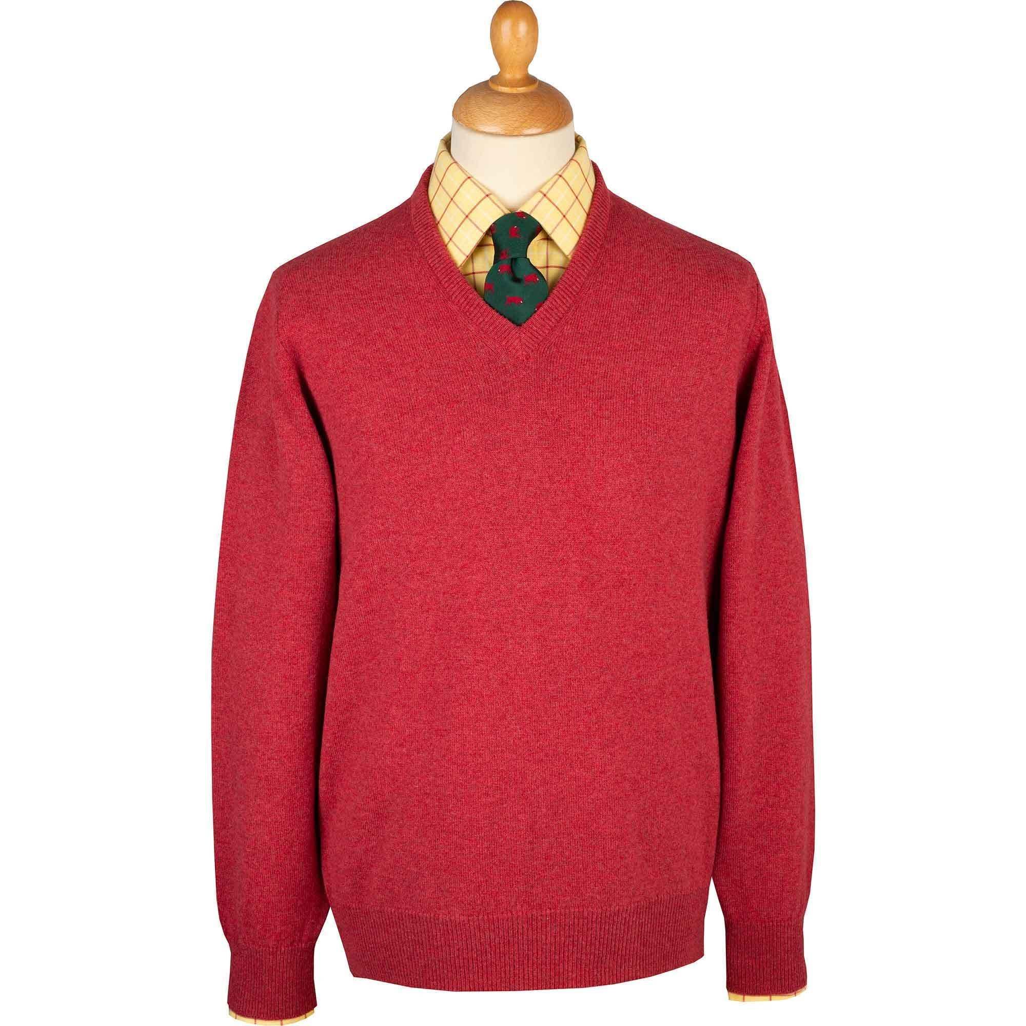 Raspberry Pink Lambswool V-Neck Jumper | Men's Country Clothing | Cordings