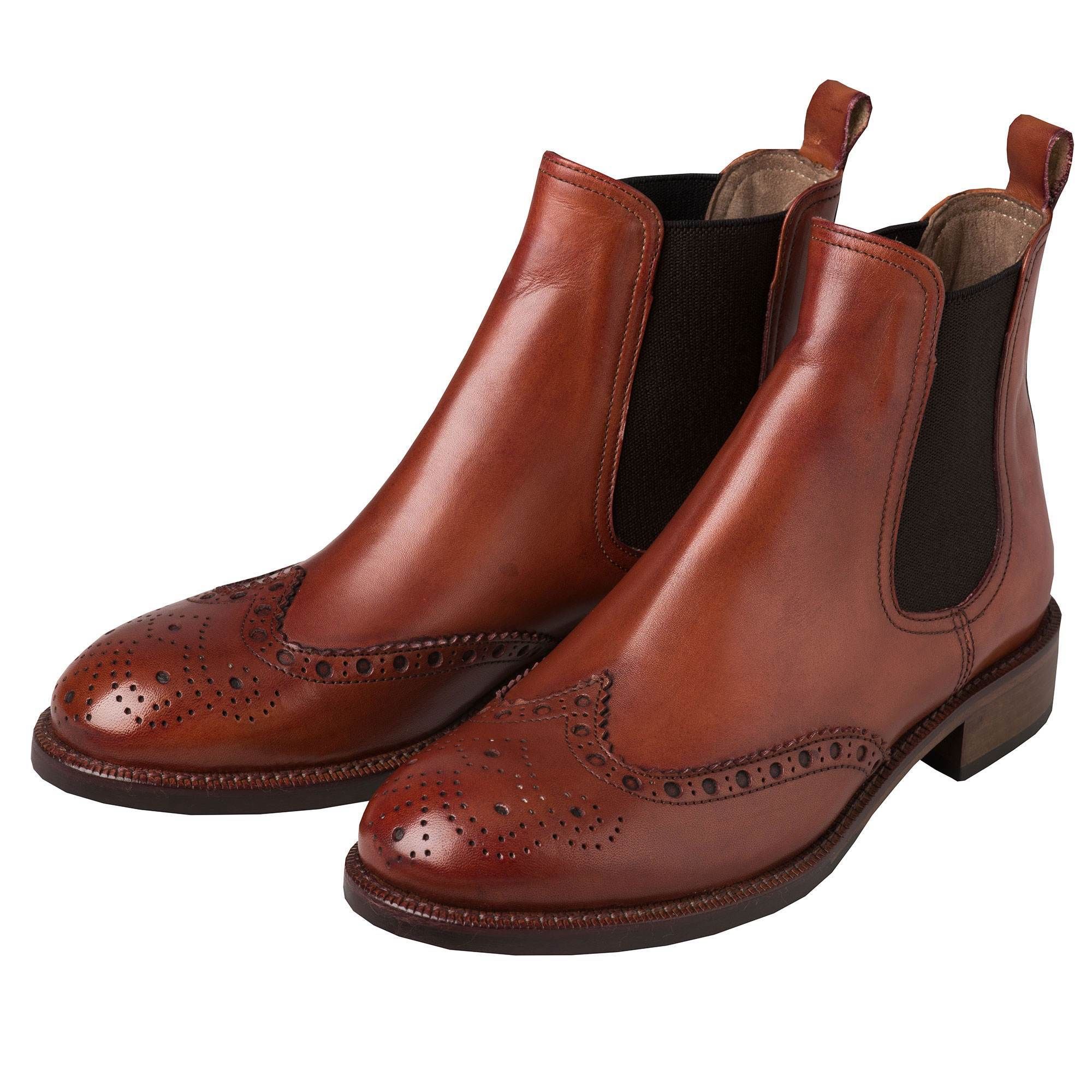 Tan Leather Brogue Chelsea Boots | Ladies Country Clothing | Cordings
