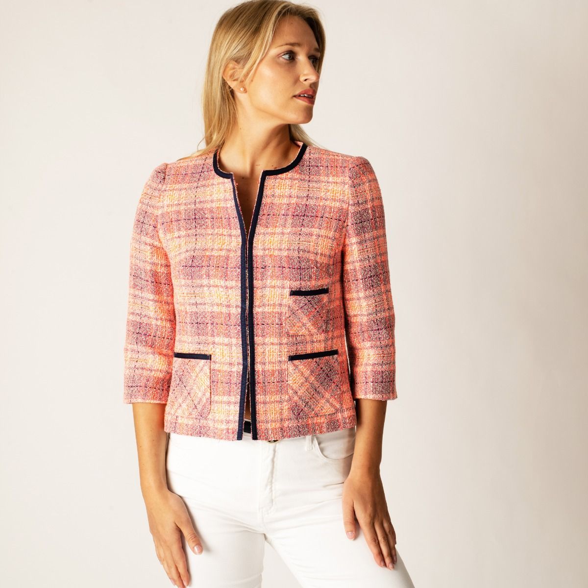 Pink Cropped Piped Jacket | Cordings
