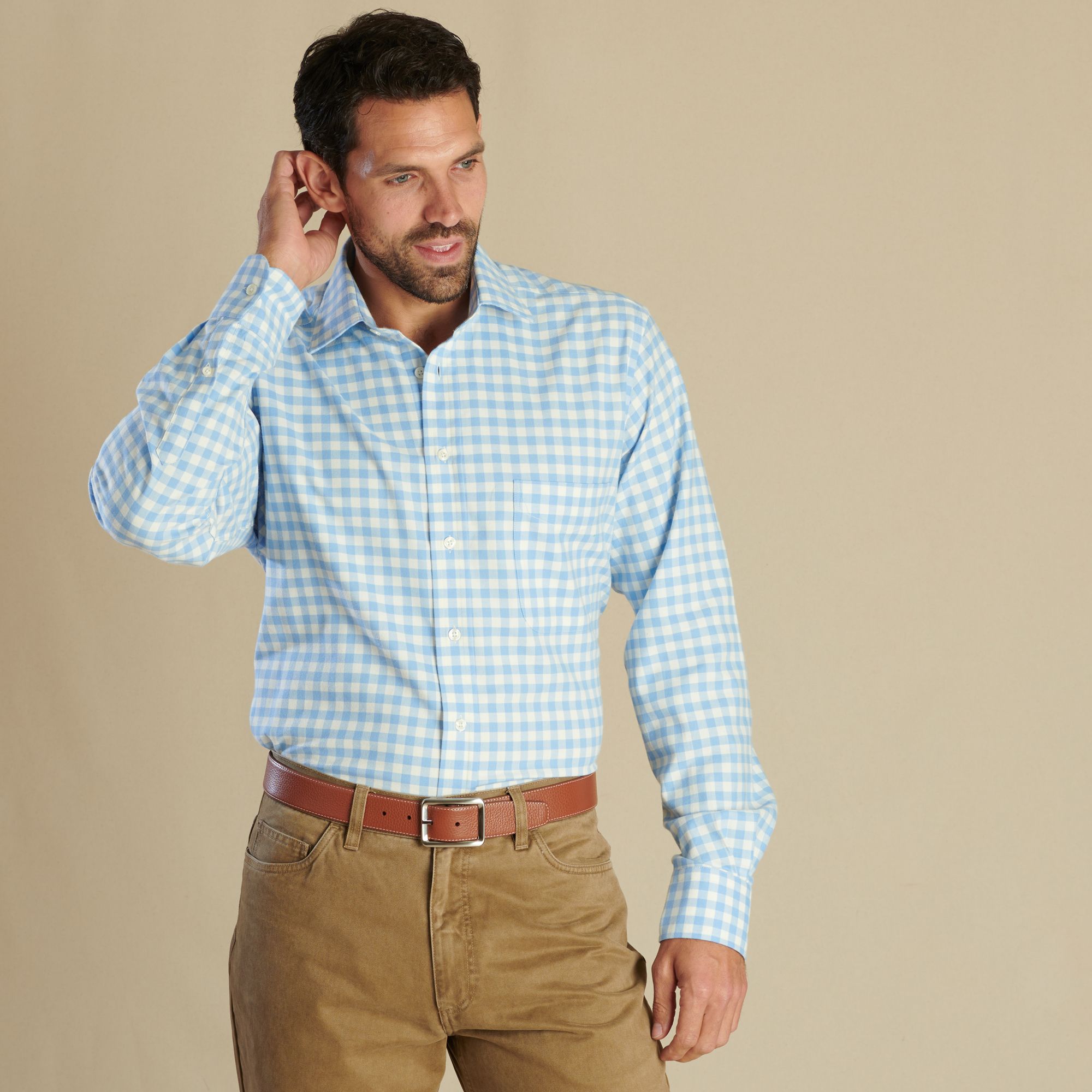 Blue Gingham Brushed Shirt | Men's Country Clothing | Cordings