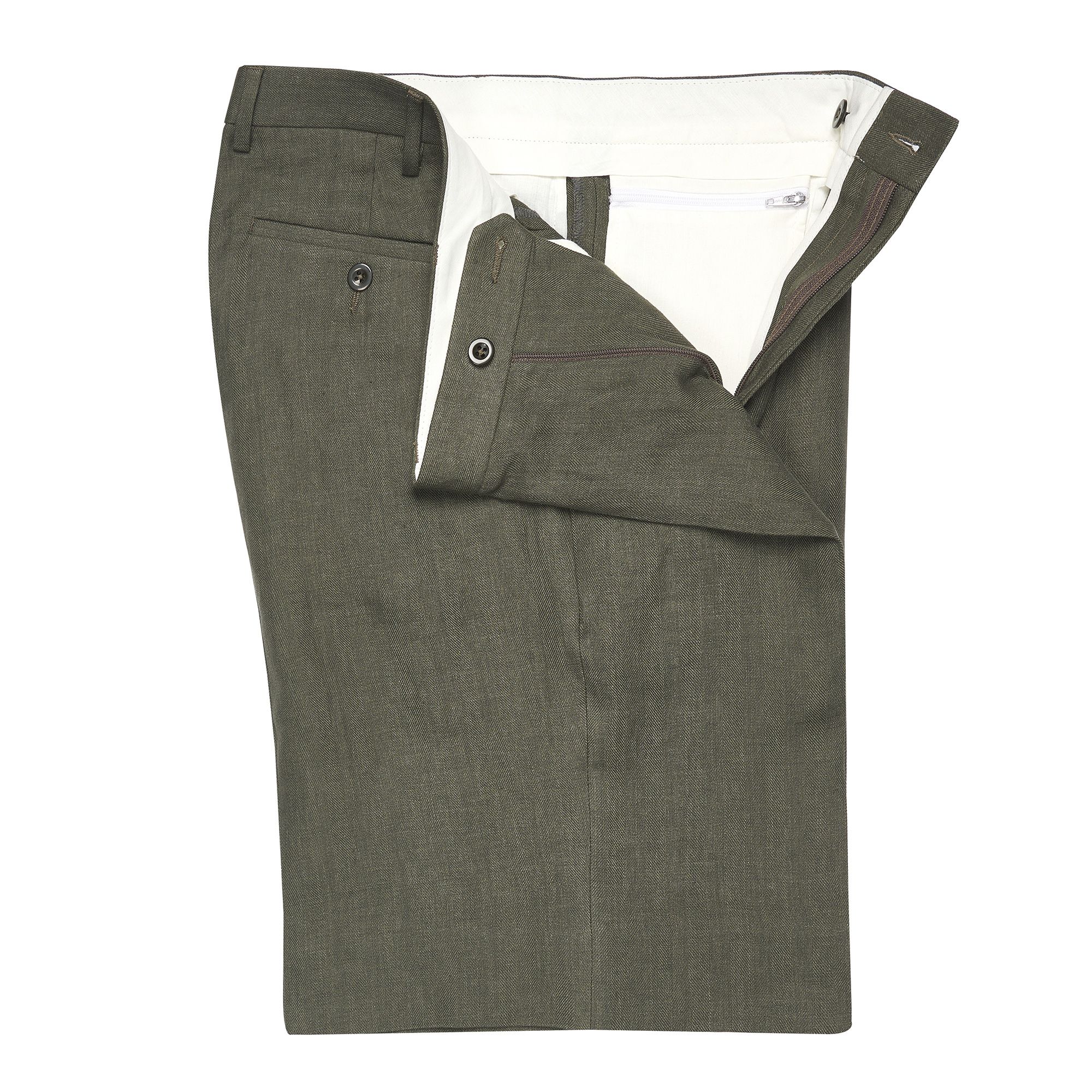 Olive Green Linen Herringbone Shorts | Men's Country Clothing | Cordings