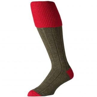 Cordings Merino Shooting Stocking Olive with Red tipping Different Angle 1