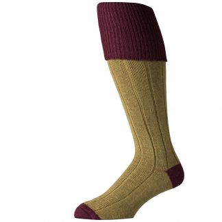 Cordings Merino Shooting Stocking Green with wine tipping Different Angle 1
