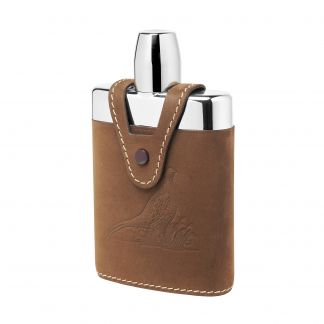 Cordings 5oz  Flask With Embossed Leather Holder Different Angle 1