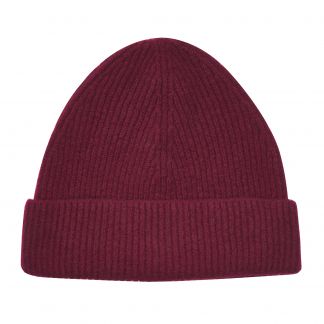 Cordings Bordeaux Ribbed Beanie Hat Different Angle 1