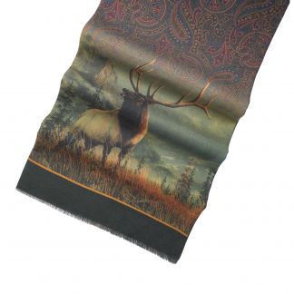 Cordings Olive Reversible Stag Scarf Different Angle 1