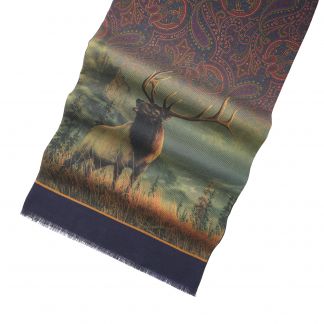 Cordings Navy Reversible Stag Scarf Different Angle 1