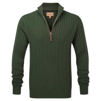 Cordings Schoffel Racing Green Cotton Cashmere Cable 1/4 Zip Jumper Main Image