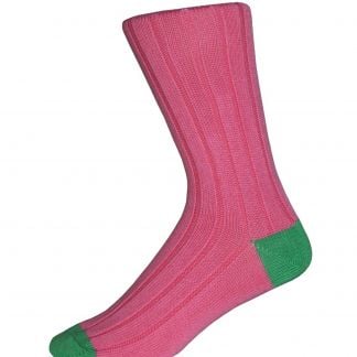 Cordings Pink and Green Cotton Heel & Toe Socks Different Angle 1