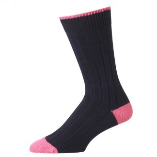 Cordings Navy and Pink Cotton Heel & Toe Socks Dif ferent Angle 1