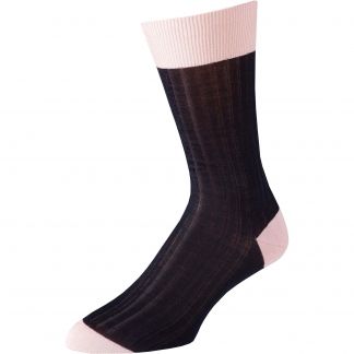 Cordings Navy Pink Cotton Lisle Kew Sock Main Image