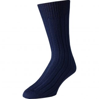 Cordings Navy Merino Mid Calf Country Sock Different Angle 1