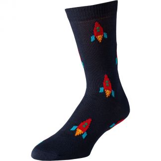 Cordings Navy Moon Rocket Cotton Sock Dif ferent Angle 1