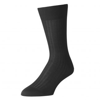 Cordings Black Piccadilly Cotton Rib Sock Different Angle 1