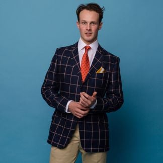 Cordings Navy Cavendish Check Linen Jacket Different Angle 1