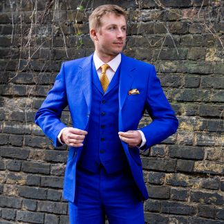 Cordings Royal Blue Bambridge Linen Waistcoat Different Angle 1