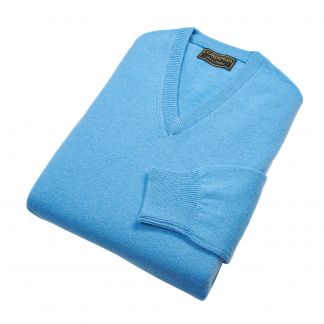Cordings Sky Blue Lambswool V-Neck Jumper Different Angle 1