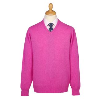 Cordings Candy Pink Lambswool V-Neck Jumper Main Image