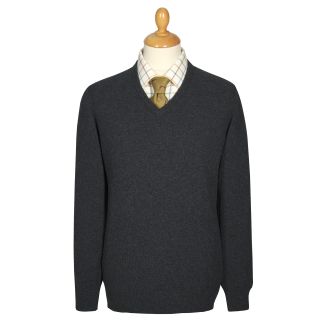 Cordings Charcoal Lambswool V-Neck Jumper Main Image