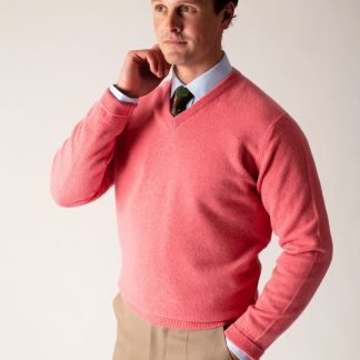 Cordings Soft Pink Lambswool V-Neck Jumper Different Angle 1