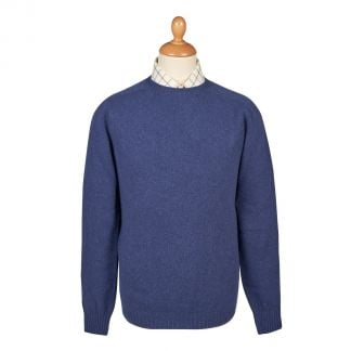 Cordings Denim Blue Wool Cashmere 2 ply Crew Neck Main Image