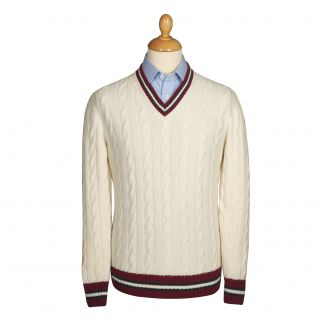 Cordings Cream Cable Wool and Cashmere V-Neck Main Image