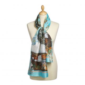 Cordings Turquoise Foxes and Hares Silk Scarf Main Image