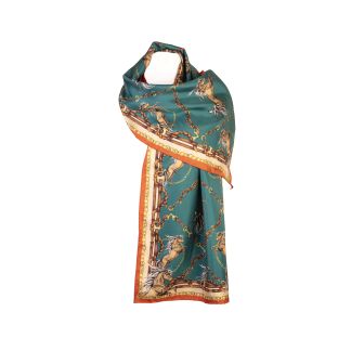 Cordings Teal & Rust Rearing To Go Classic Silk Scarf Dif ferent Angle 1