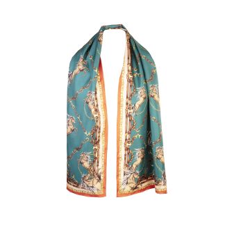 Cordings Teal & Rust Rearing To Go Classic Silk Scarf Main Image