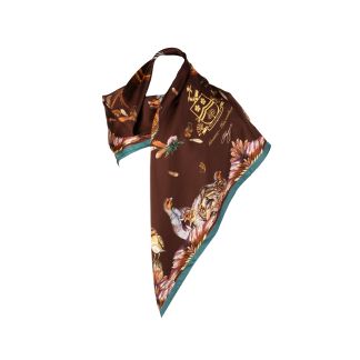 Cordings Grouse Misconduct Chocolate & Teal Large Square Silk Scarf Main Image