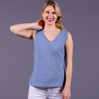 Cordings Lilac Linen V-Neck Sleeveless Top  Different Angle 1