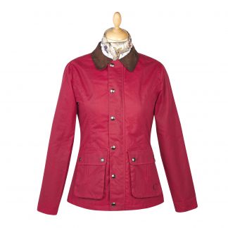 Cordings Raspberry Red Cotton Canvas Short Waxed Jacket Main Image