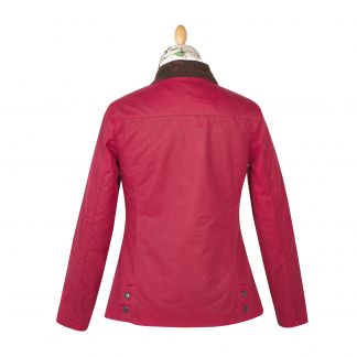 Cordings Raspberry Red Cotton Canvas Short Waxed Jacket Different Angle 1