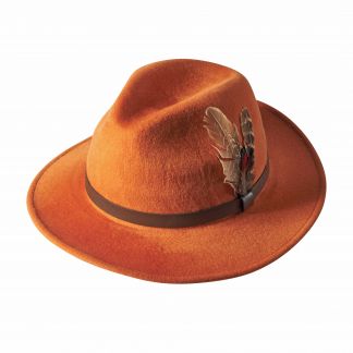 Cordings  Orange Wool Fedora Feather Hat Different Angle 1