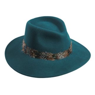 Cordings Teal Mix Game Feather Felt Fedora Dif ferent Angle 1