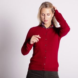 Cordings Wine Red Cashmere Cardigan Main Image
