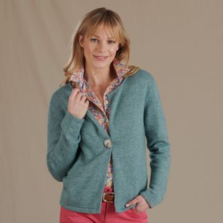 Cordings Green Cashmere Shell Button Cardigan Main Image