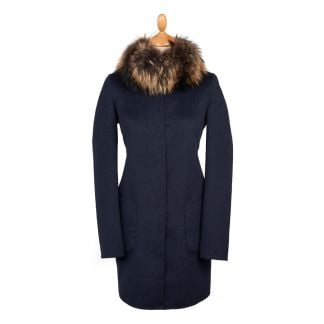 Cordings Navy Grey Reversible Cashmere & Wool Fur Collar Coat Main Image