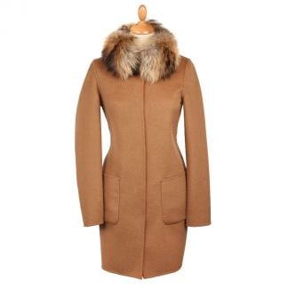 Cordings Orange Tan Reversible Cashmere & Wool Fur Collar Coat Different Angle 1